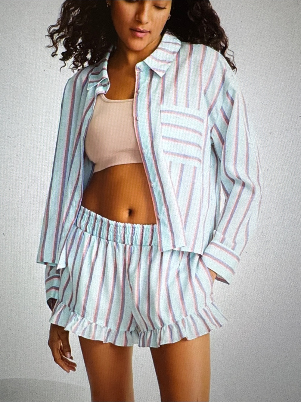 Women's Woven Top & Ruffle Shorts Pajamas, 2-Piece Set